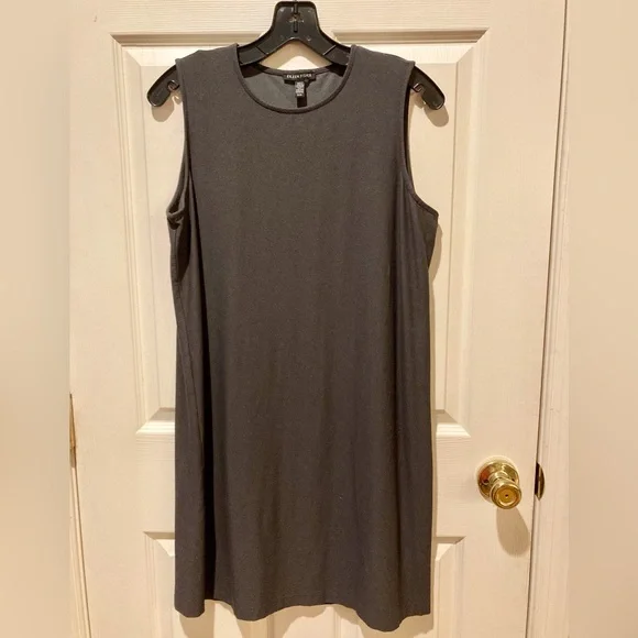 Eileen Fisher Gray Sleeveless Shift Dress Casual Lounge Career Woman Size Medium - Picture 12 of 13